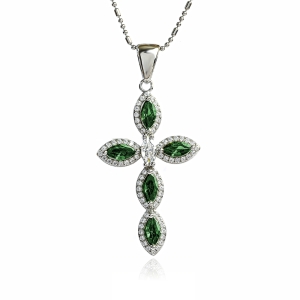 Cruz de Plata Con Esmeralda y Zirconia