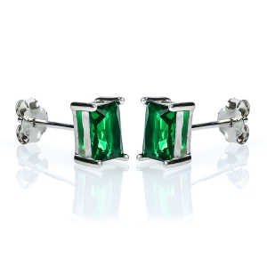 Aretes con Esmeralda Corte Esmeralda en Plata .925 6 mm x 4 mm
