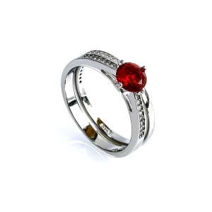 Doble Anillo de Rubí Rojo en Plata .925