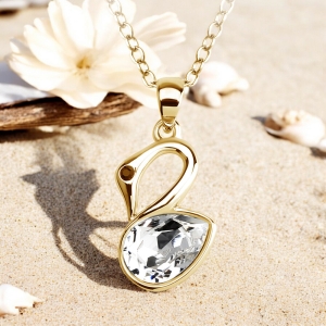 Lindo Collar Cisne Blanca Swarovski Cristal Con 18k Baño de Oro