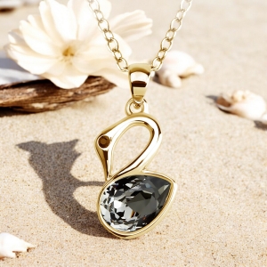 Collar Cisne Negra Swarovski Cristal Con Baño de Oro Amarillo