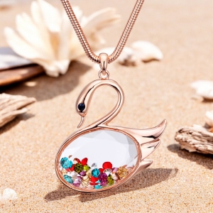 Hermoso collar de Swarovski de Oro Rosa de 18K en Forma de Cisne