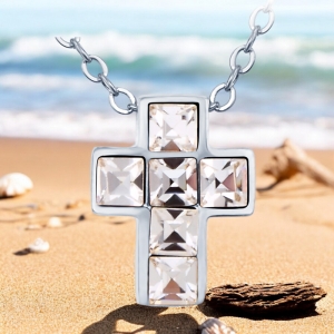 Cruz de Rodio con Cristal Swarovski