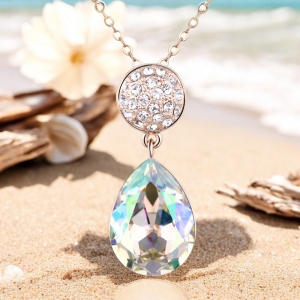 Elegante Collar de Cristal Swarovski Verde Con Baño de Oro Rosa