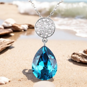 Precioso Collar de Cristal Swarovski Chapado en Rodio Color Azul