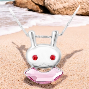Tierno Collar de Conejito de Cristal color Rosa