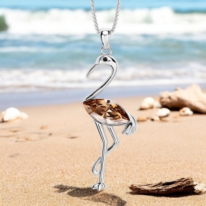 Hermoso Collar de Flamingo de Cristal Swarovski Color Champagne