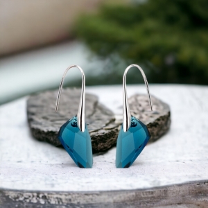 Aretes de Cristal Swarovski Azul con Baño de Oro 18K