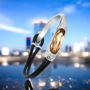 Pulsera Swarovski Ambar Color con Baño de Oro Blanco 18K