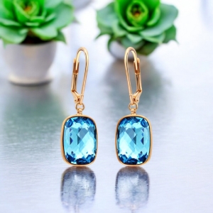 Preciosos Aretes de Cristal Swarovski Color Aguamarina