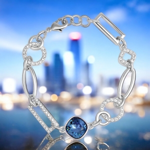 Pulsera de Rodio con Cristal Swarovski Azul