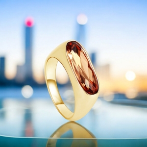 18K Baño de Oro Hermoso Anillo de Swarovski Color Ambar