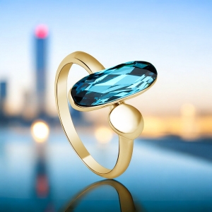Anillo de Cristal Swarovski Azul con 18K Baño de Oro