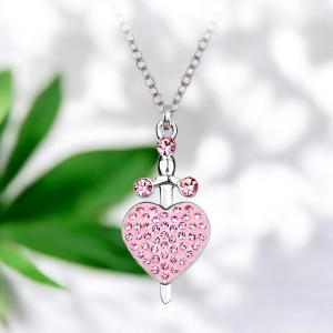Collar de Corazon con Espada Color Rosa Swarovski