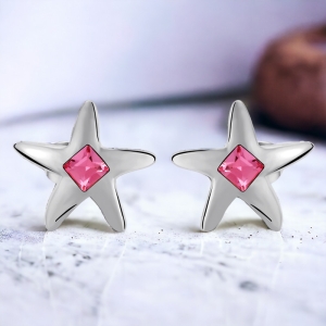 Aretes de Cristal Swarovski Color Rosa en Forma de Estrella