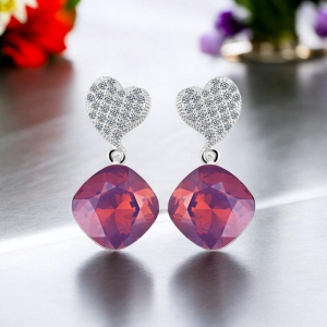 Aretes de Plata 925 Con Color de Amatista Opalo Swarovski