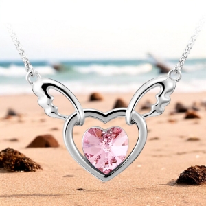 Collar de Cristal Swarovski Chapado en Rodio en Forma de Corazón Color Rosa