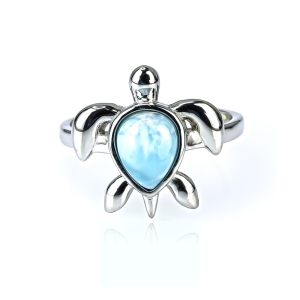 Anillo de Tortuga Con Larimar Natural Cabuchon