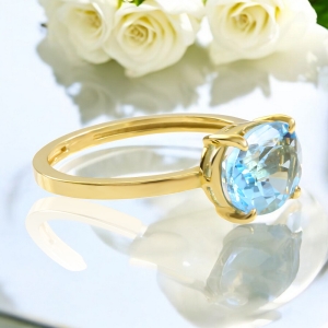 Anillo de Oro de 14K con Piedra Preciosa de Topacio Azul Genuino en Corte Ovalado