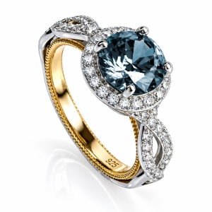 Anillo de Alejandrita Corte Redonda  .925 Azul a Verde