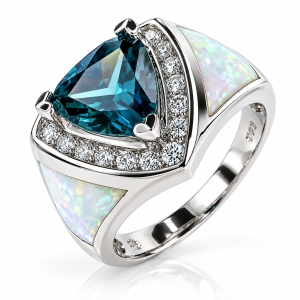Anillo Con Gran Piedra Alejandrita, Ópalo blanco y Hermosas Zirconias en Plata de Ley