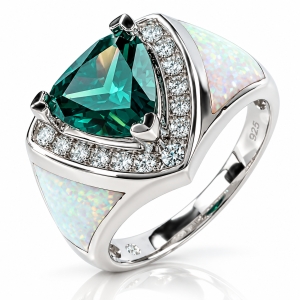 Anillo Con Gran Piedra Alejandrita, Ópalo blanco y Hermosas Zirconias en Plata de Ley