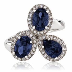 Anillo con 3 Alejandritas Bicolor en Plata 925 ( Azul/Morado )