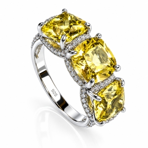 Anillo de Alejandrita Corte Trillion Yellow to Peach 8 mm