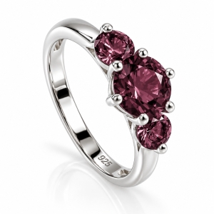 Anillo de Alejandrita de 3 piedras Morada Rosa