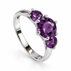 Anillo de Alejandrita de 3 piedras Morada Rosa