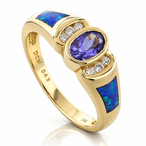 Anillo de Opalo Azul con Tanzanita en Oro 14k