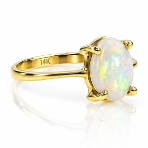 Anillo de Opalo Blanco Mexicano 14K Oro Amarillo