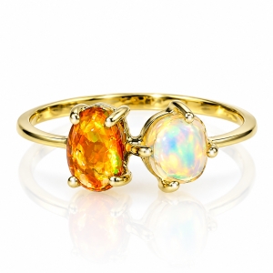 Anillo de Opalo de Fuego Mexicano 14K Oro Amarillo