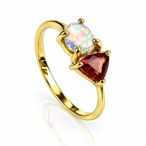 Anillo de Opalo de Fuego Mexicano Zafiro 14K Oro Amarillo