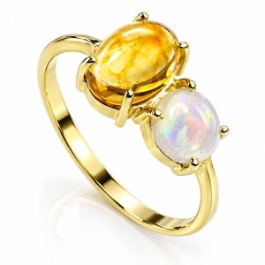 Anillo de Oro Amarillo 14K Con Opalo Mexicano Genuino