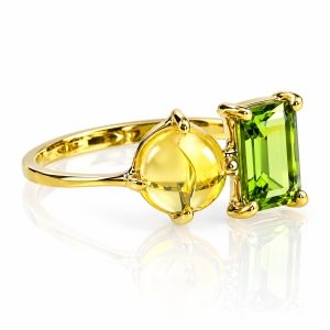Anillo de Oro Amarillo 14K Opalo Con Peridoto Genuino