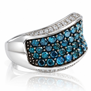 Anillo de Oro Blanco Macizo de 14K con Diamantes Azules