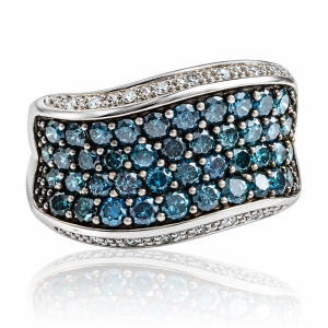 Anillo de Oro Blanco Macizo de 14K con Diamantes Azules