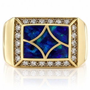 Anillo de Oro Macizo 14k con Opalo Australiano y Diamantes