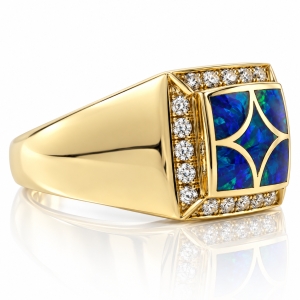 Anillo de Oro Macizo 14k con Opalo Australiano y Diamantes