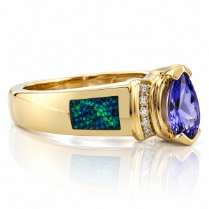 Anillo de Oro Solido con Opalo y Tanzanita