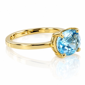Anillo de Oro de 14K con Piedra Preciosa de Topacio Azul Genuino en Corte Ovalado