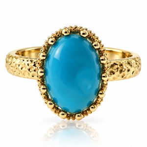 Anillo de Turquesa Genuina con 18 Quilates de Oro Amarillo