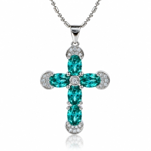 Bella Cruz de Plata Con Paraiba y Zirconia