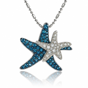 Colgante de Estrella del Mar Oro Blanco con Diamantes Azules y Blancos Naturales