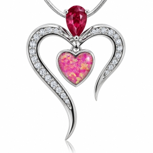 Collar de Plata en forma de Corazón con Ópalo Rosa