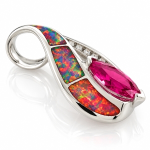 Dije de Plata .925 con Zafiro Rosa y Ópalo Ausraliano