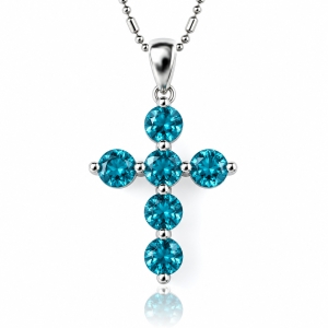 Dije de Cruz con Aquamarine Plata .925 30 mm x 15 mm