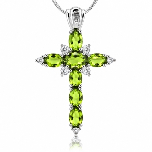 Dije de Cruz con Peridoto en Plata Fina .925