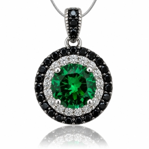 Dije de Plata .925 con Piedra de Esmeralda en Corte Circular y Zirconias